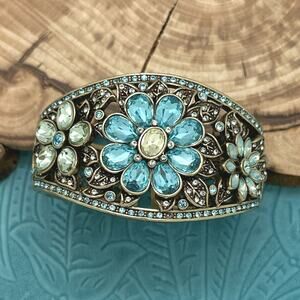 HEIDI DAUS Glorious Garden Cuff Bracelet Aqua Yellow Swarovski Crystal Flowers